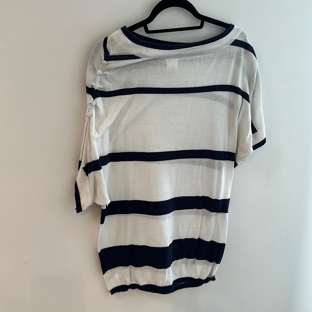 Anthropologie Esley size M blue and white stripe asymmetrical sweater